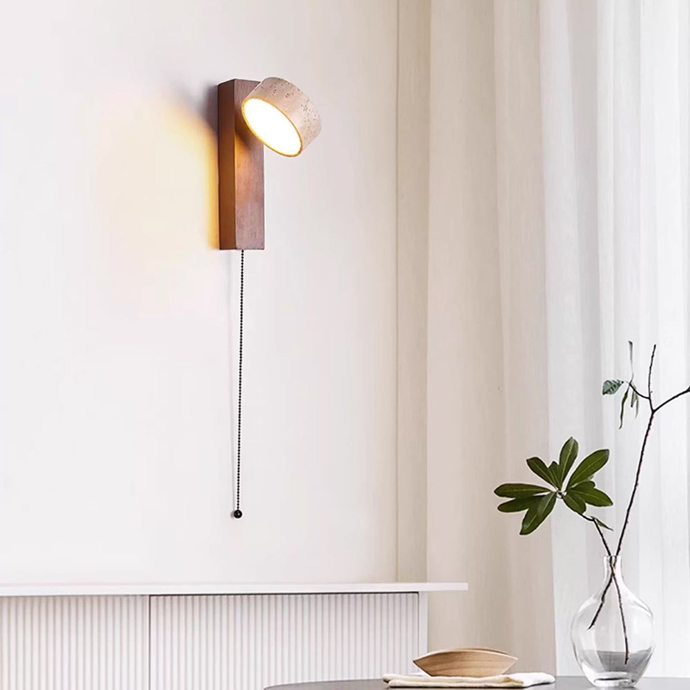 Kinkiet z Trawertynu i Drewna | Nowoczesne Oświetlenie Ścienne LED