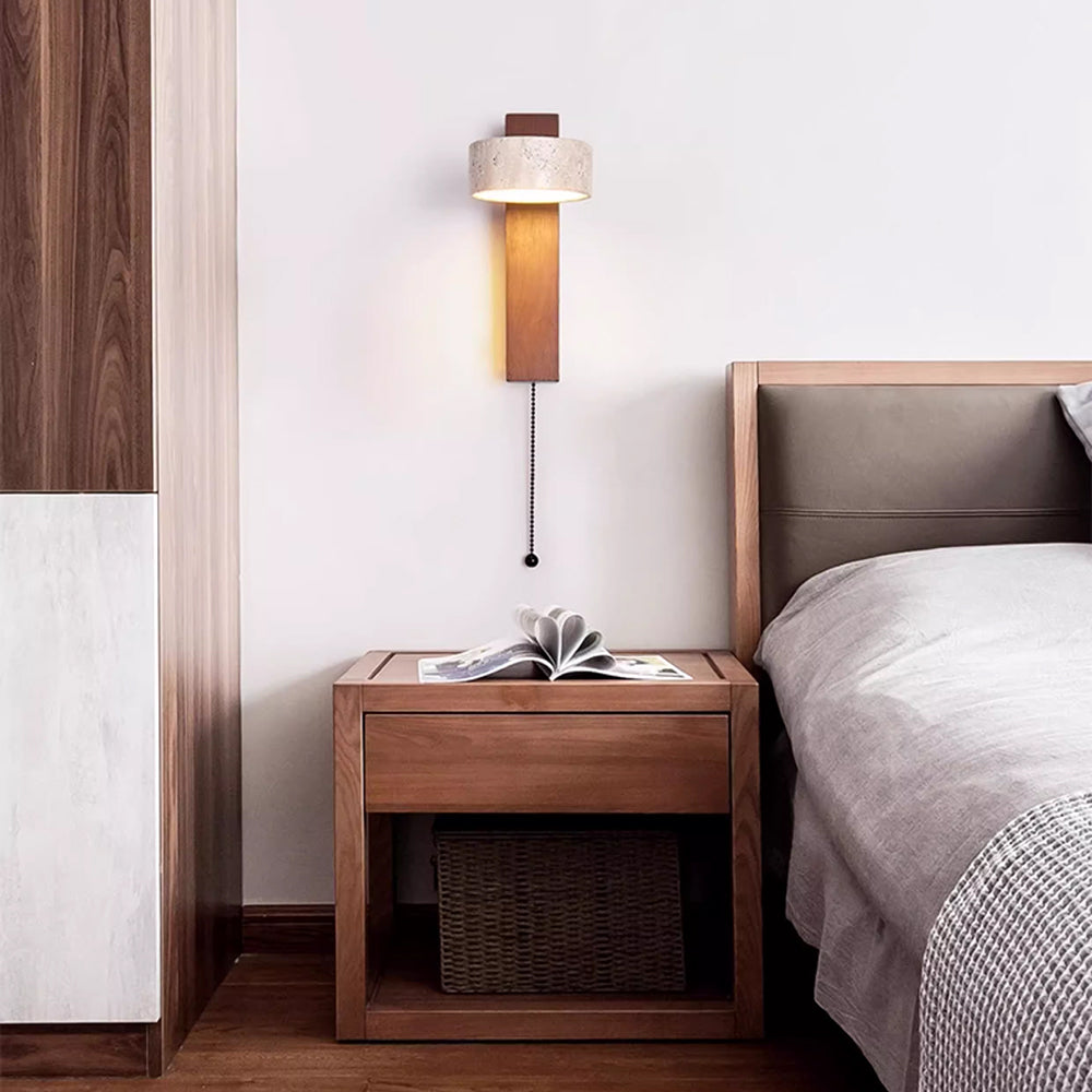 Kinkiet z Trawertynu i Drewna | Nowoczesne Oświetlenie Ścienne LED