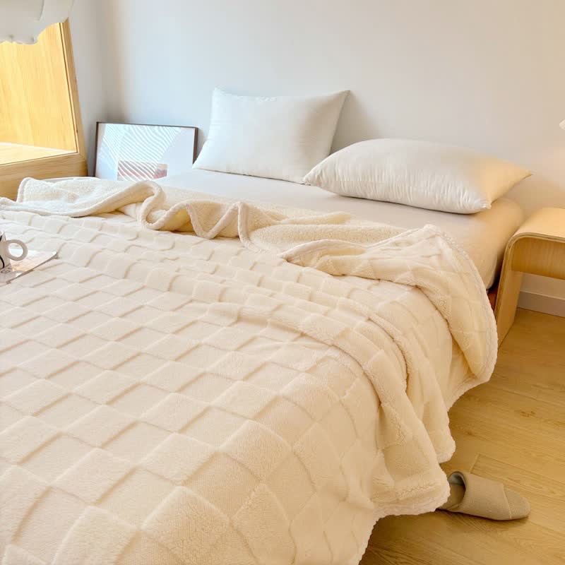 Miękki koc sherpa z fakturą szachownicy