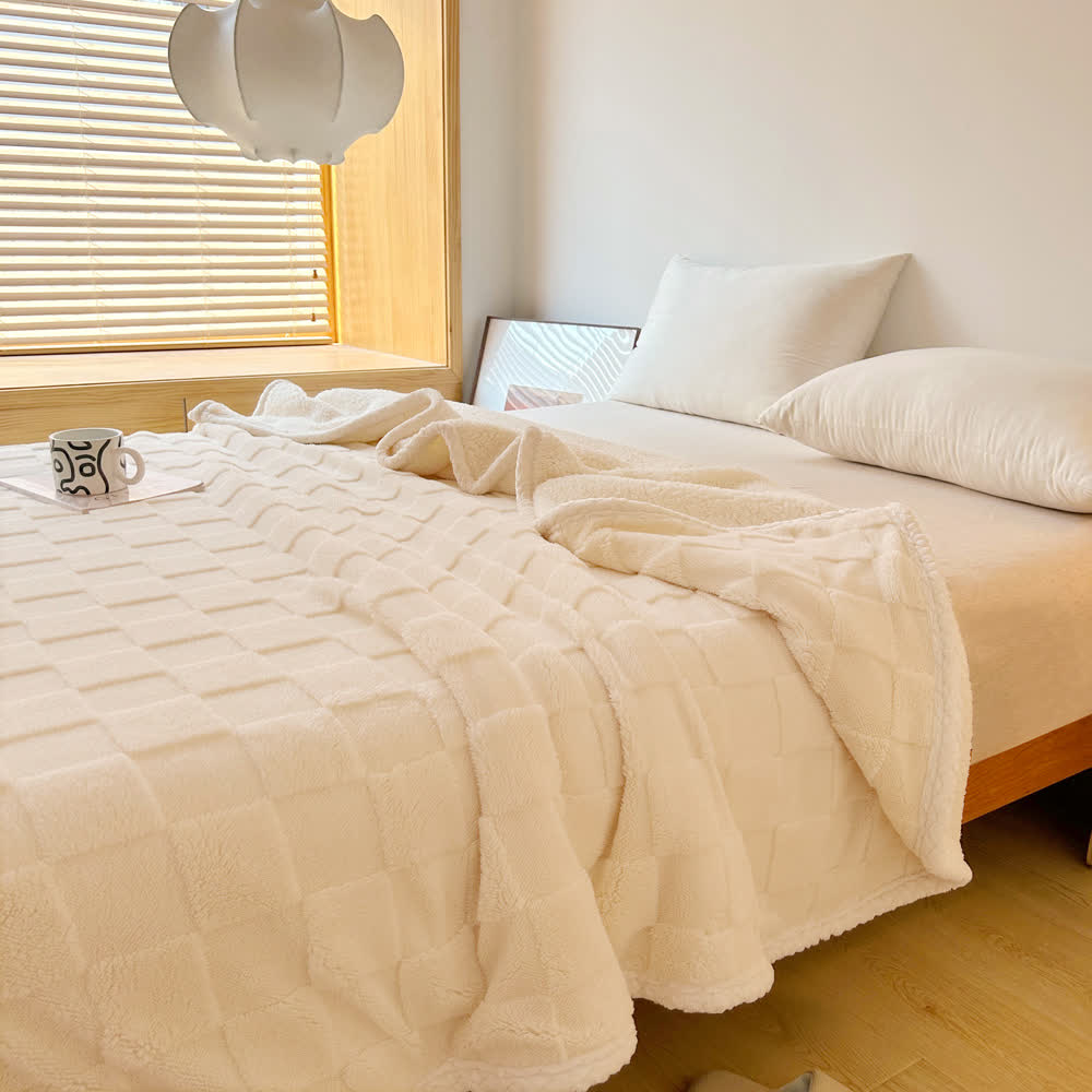 Miękki koc sherpa z fakturą szachownicy