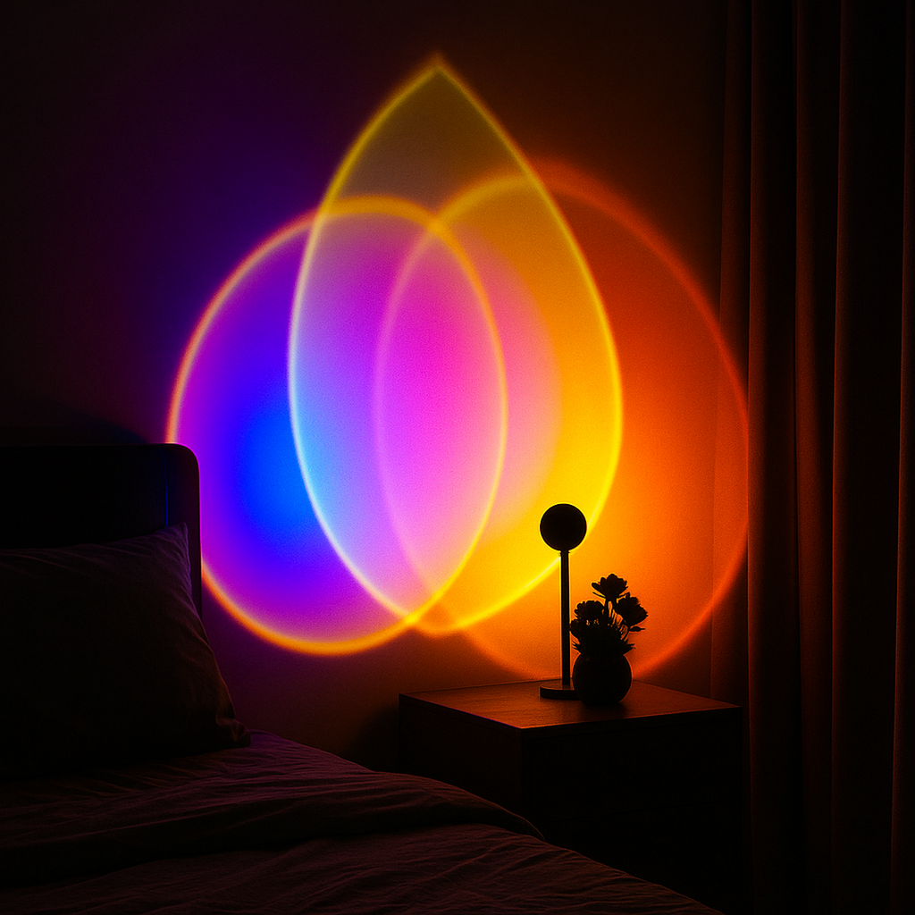 Lampa Stołowa Golden Glow – LED Zachód Słońca z 16 Kolorami i Pilotem