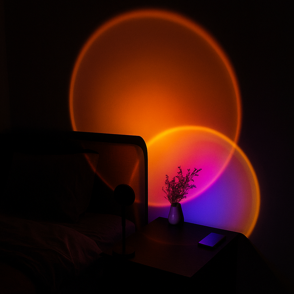 Lampa Stołowa Golden Glow – LED Zachód Słońca z 16 Kolorami i Pilotem