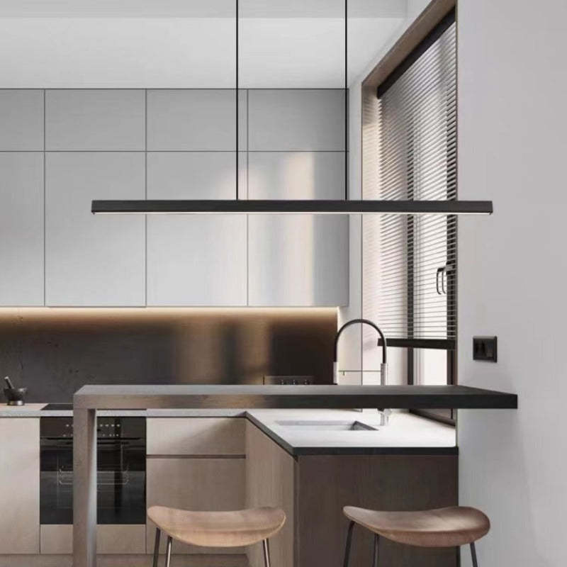 Nowoczesna Lampa Wisząca LED – Linearna, Metalowa, Czarna, Brązowa