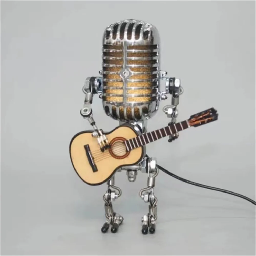 Lampa Robot Mikrofon z Gitarą - Designerska Lampa Stołowa LED z Regulacją Jasności