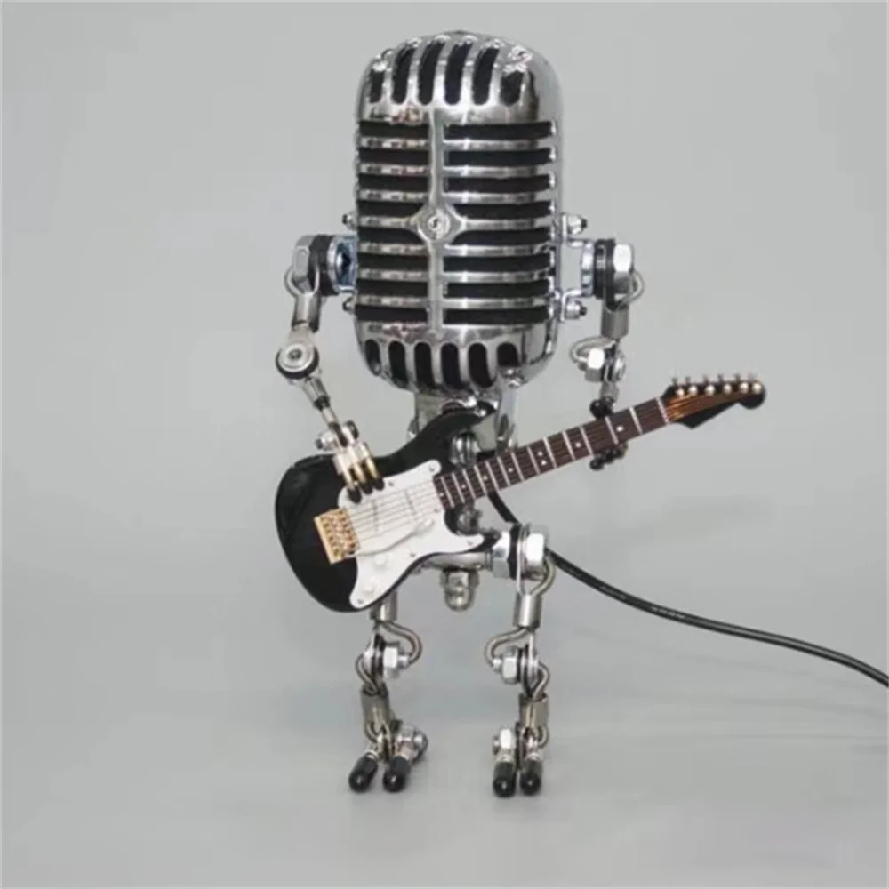 Lampa Robot Mikrofon z Gitarą - Designerska Lampa Stołowa LED z Regulacją Jasności