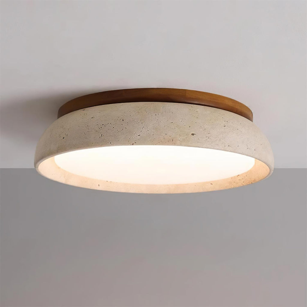 Lampa Sufitowa z Kamienia Travertynu | Naturalne Drewno i Minimalistyczna Forma