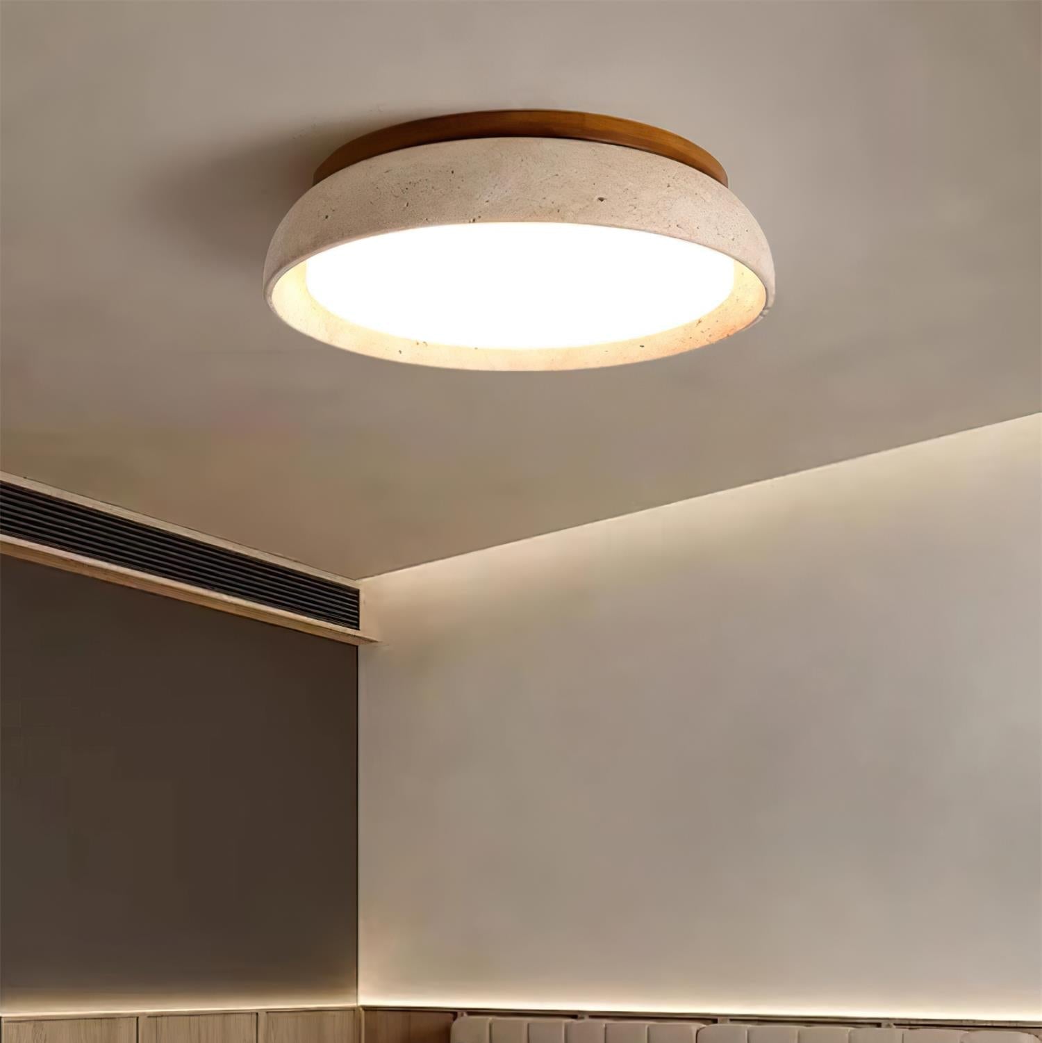 Lampa Sufitowa z Kamienia Travertynu | Naturalne Drewno i Minimalistyczna Forma