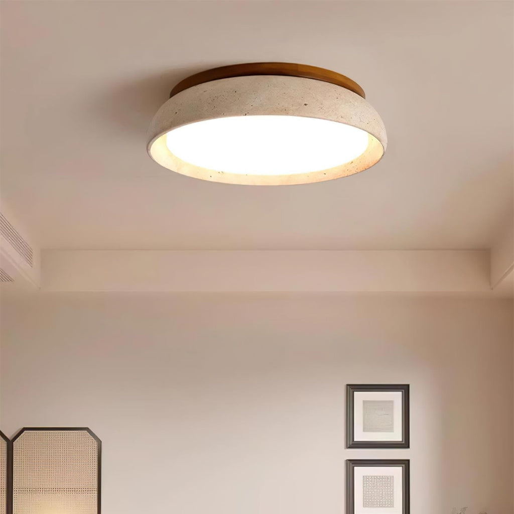 Lampa Sufitowa z Kamienia Travertynu | Naturalne Drewno i Minimalistyczna Forma