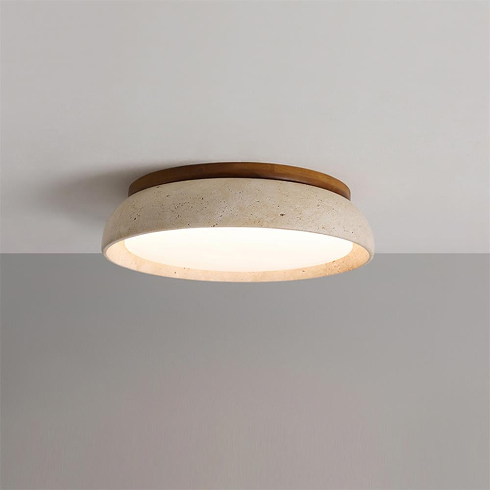 Lampa Sufitowa z Kamienia Travertynu | Naturalne Drewno i Minimalistyczna Forma
