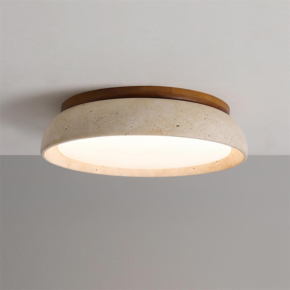 Lampa Sufitowa z Kamienia Travertynu | Naturalne Drewno i Minimalistyczna Forma