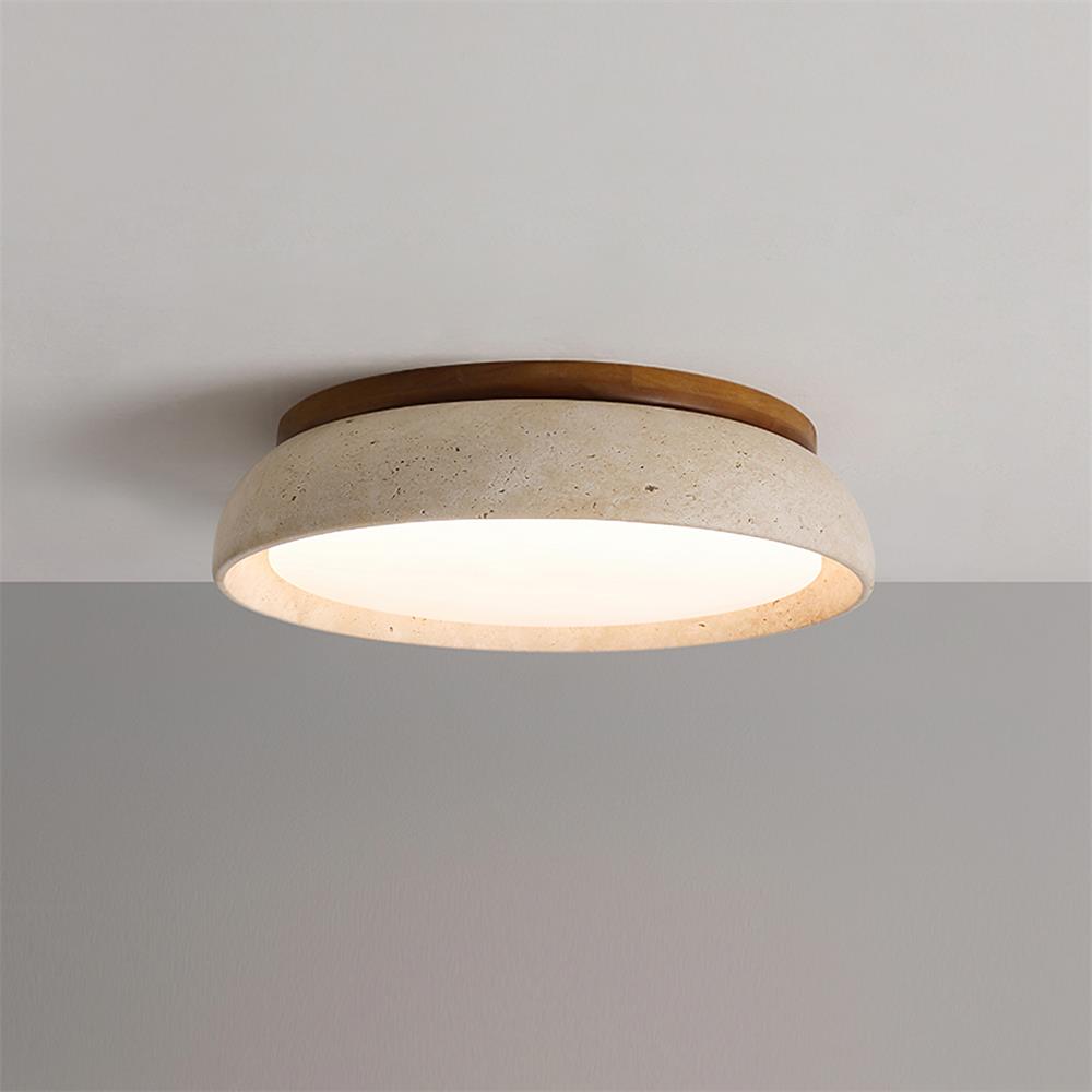 Lampa Sufitowa z Kamienia Travertynu | Naturalne Drewno i Minimalistyczna Forma