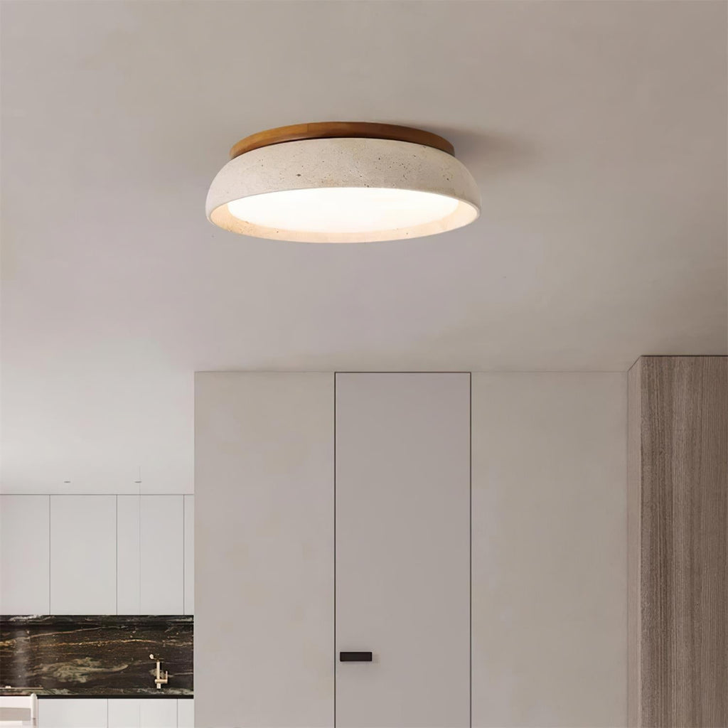 Lampa Sufitowa z Kamienia Travertynu | Naturalne Drewno i Minimalistyczna Forma