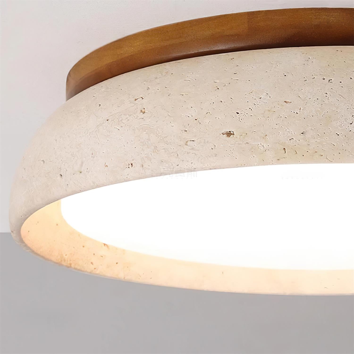 Lampa Sufitowa z Kamienia Travertynu | Naturalne Drewno i Minimalistyczna Forma