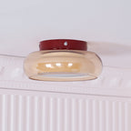 Plafon Sufitowy z Kloszem Szklanym w Kolorze Koniaku i Akcentem Czerwonym