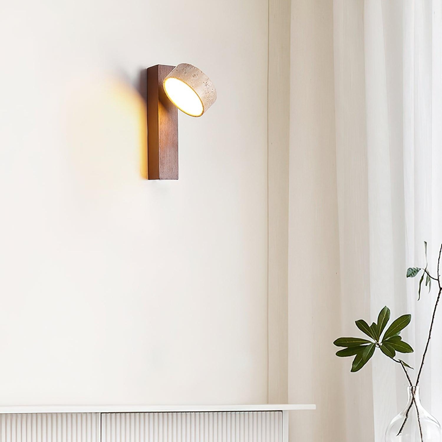 Kinkiet z Trawertynu i Drewna | Nowoczesne Oświetlenie Ścienne LED